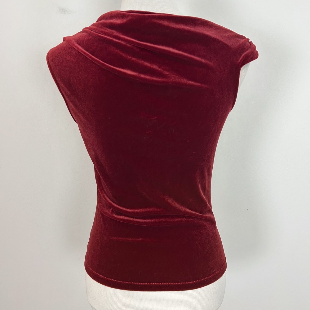 New WHBM Red Velvet Top OTS Aymmetric Neckline Holiay Size XS - Picture 4 of 7